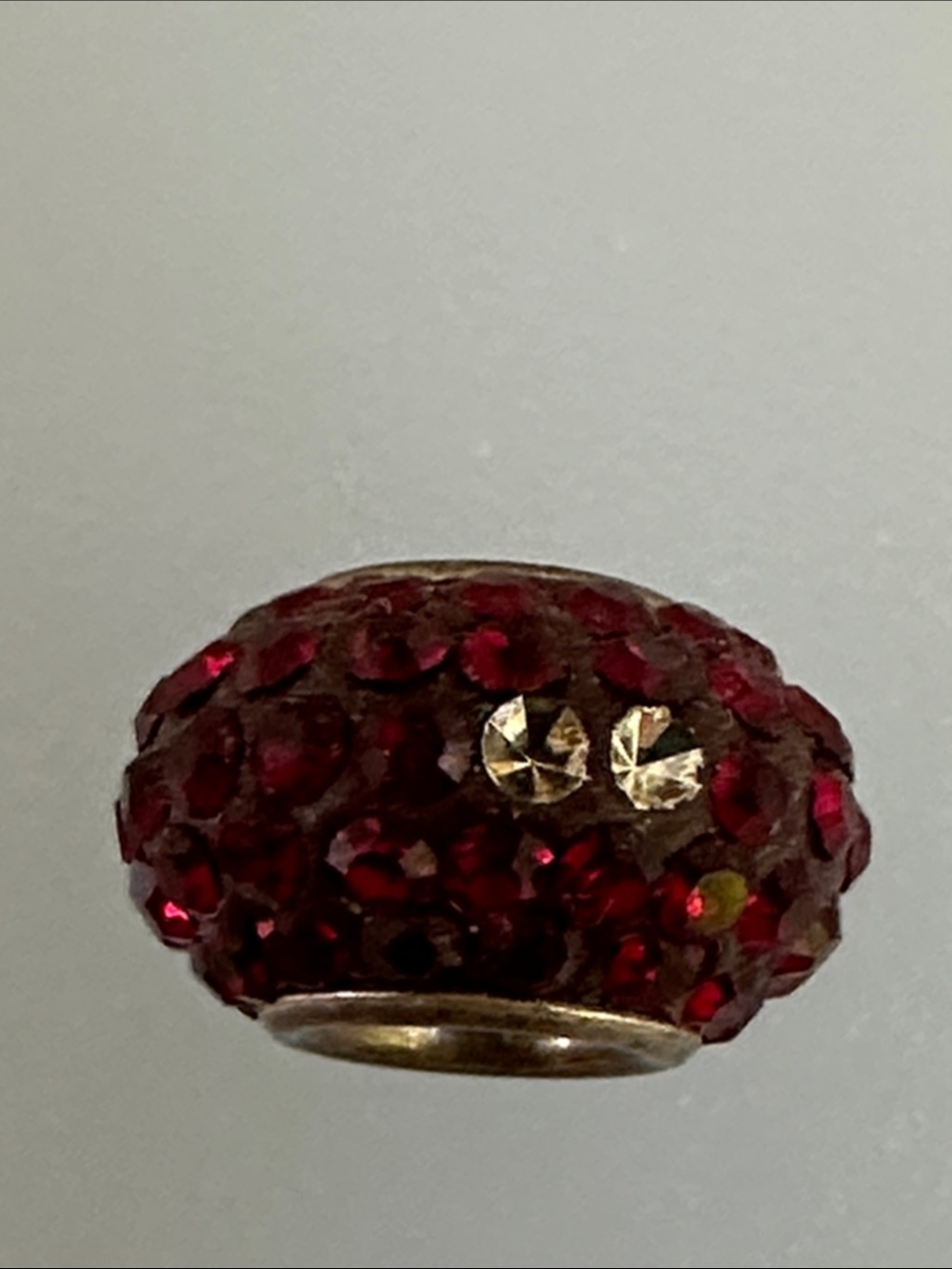 925 sterling Silver Red Crystal Pave Bead Charm - Picture 3 of 3